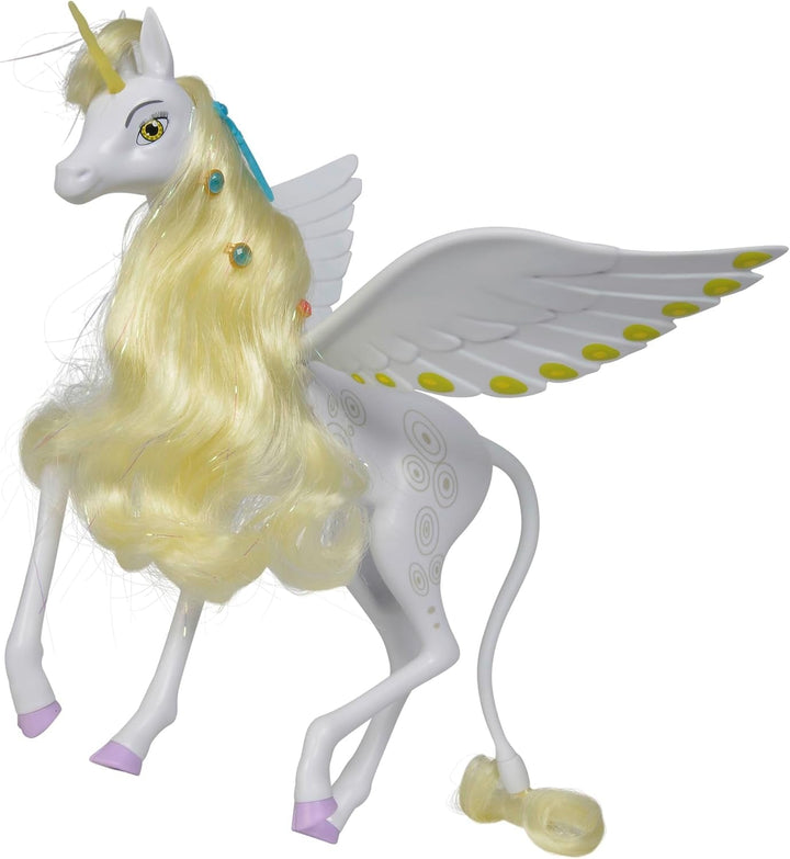 Simba 109480093 - Mia and Me Unicorn Onchao, Cu aripi mobile, agrafe de păr, perie pentru coafat, cal de joacă, ponei, Centopia, de la 3 ani, roz