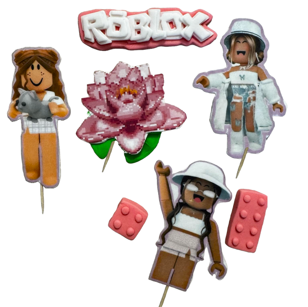 Set 7 edible decorations from sugar paste, Roblox Girls