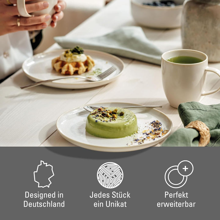 Like. by Villeroy & Boch – Crafted Cotton Frühstücks-Set 6 Teilig Weiß, Spülmaschinenfest, Mikrowellensicher, Geschirr Set, Geschirrset, Service Mit Frühstückstellern, Pottery-Look, Premium Porzellan