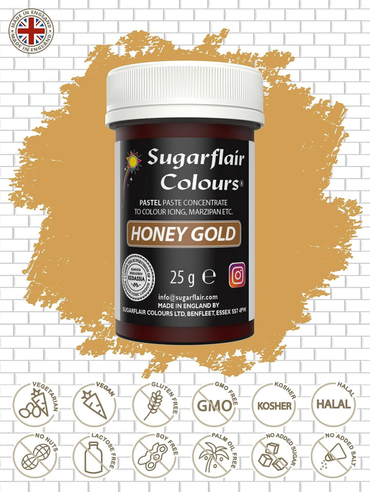 Sugarflair Lebensmittelfarbe Pasta Pastel Honey Gold, Pasta Lebensmittel Farbe Für Fondant Und Marzipan, Spectral Concentrated Paste Colours - 25G