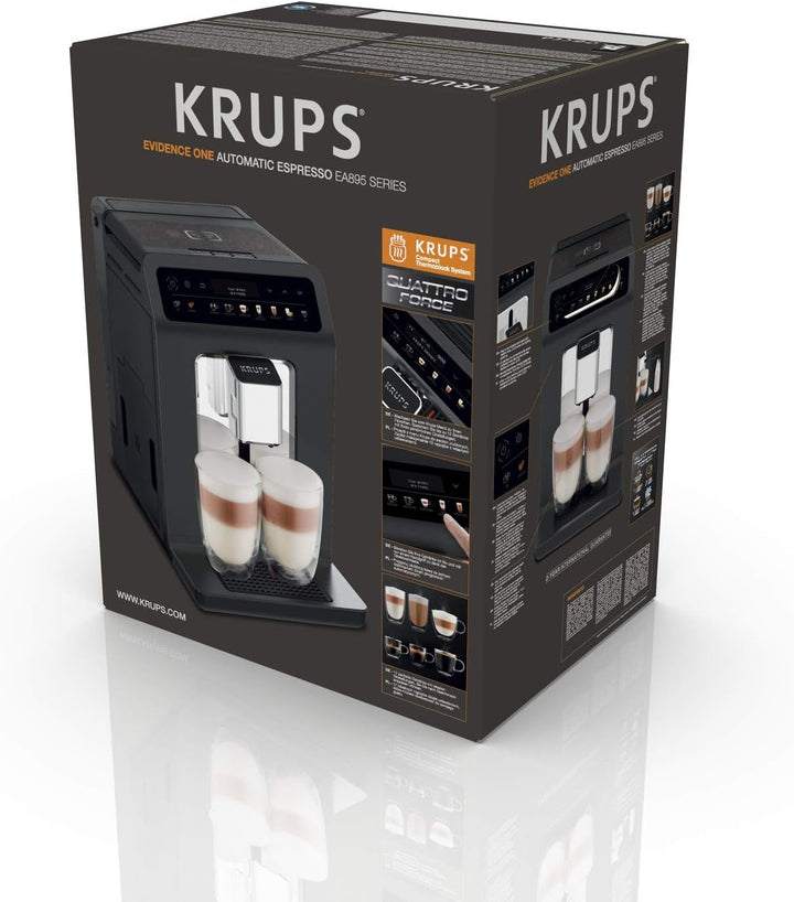Krups Evidence One aparat de cafea complet automat Cu tub de lapte, 12 băuturi, funcție de 2 cești, afișaj color, aparat de cafea, sigiliu ușă, negru, EA895N10, meteor grafit