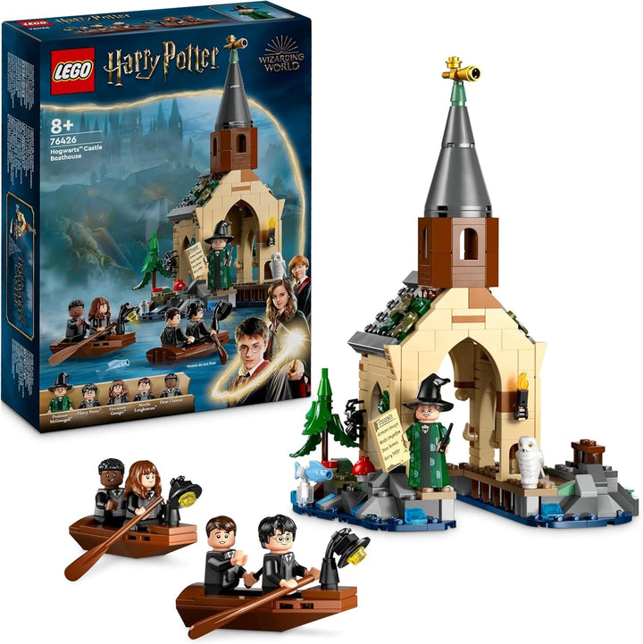 LEGO Harry Potter Hogwarts Castle Boathouse Model de jucărie pentru copii, include 2 bărci construibile și 5 mini figurine, cadou pentru fete, băieți și toți fanii de la 8 ani 76426