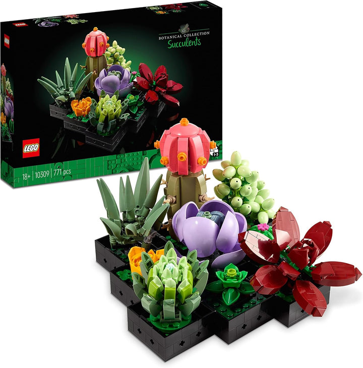 LEGO Botanicals Succulents - Set de construcție flori artificiale pentru adulți - Set de construcție buchet de flori - Hobby creativ și decorațiuni pentru casă - Idee de cadou pentru femei și bărbați - Colecție botanică (9 plante) 10309