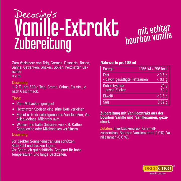 DECOCINO Extract de vanilie (100 ml) Aromă naturală de vanilie fără alcool, din Madagascar Bourbon