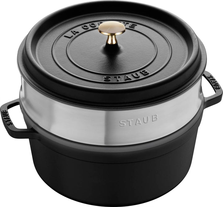 STAUB Gusseisen Bräter/Cocotte, Mit Dämpfeinsatz Aus Edelstahl, Rund 26 Cm, 5,2 L, Aromaregen Funktion Für Optimale Befeuchtung, Für Alle Herdarten Inkl. Induktion & Backofen, Kirschrot, Rot