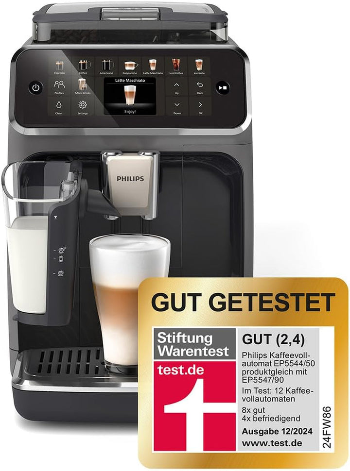 Philips Seria 5500 Mașină automată de cafea - Sistem de lapte Lattego, 20 de specialități de cafea caldă și rece, 40% mai silențioasă cu Silentbrew, pornire rapidă, negru și argintiu (EP5546/70)