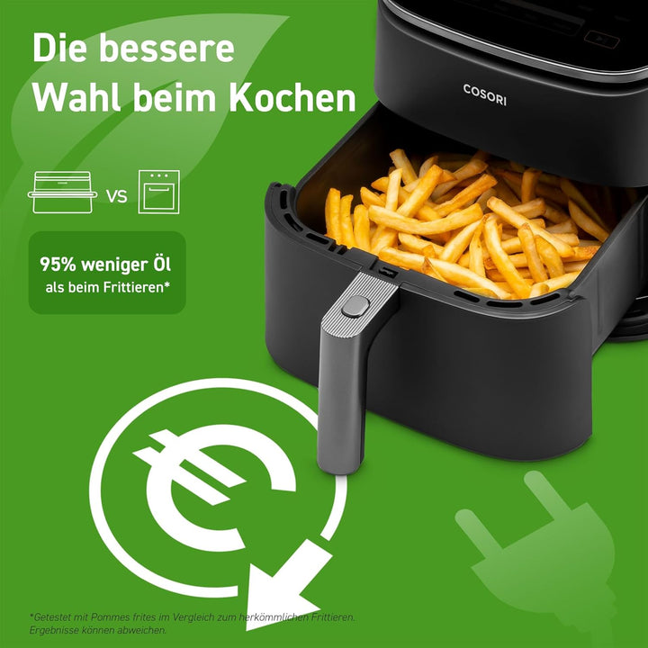 Cosori Turboblaze Heißluftfritteuse Airfryer, 9-In-1 Air Fryer XXL 6L, Leiser DC Motor Mit 5 Geschwindigkeitsstufen, Grillen, Backen, Gären, Dehydrieren, Tiefkühlen, 87 Rezepte, 64% Energiesparend