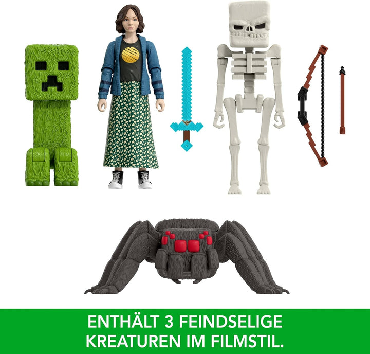 Mattel Minecraft Story Set cu 4 figurine de acțiune și 3 accesorii, Encounters In The Overworld Set, inspirat de un film Minecraft, jucărie de colecție, JFR70