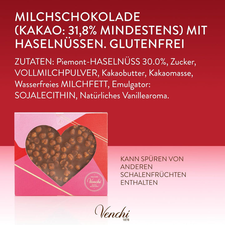 Venchi – Brutto&Buono Haselnuss Milch, Handgefertigte Tafel, Milchschokolade Mit „IGP Piemont-Haselnuss“, Glutenfrei, Valentinstagskollektion, 300 G, Geschenkidee