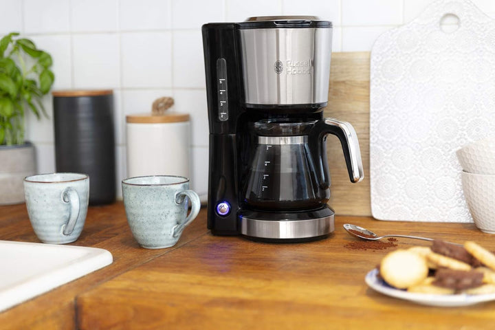 Russell Hobbs Cafetiera Mini [Cap efervescent pentru extracție optimă și aromă] Compact (Max 5 cești, 0.6L ulcior din sticlă, incl filtru permanent, placă de încălzire) Cafetieră cu filtru compact 24210-56