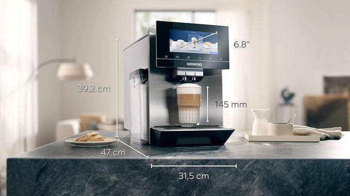 SIEMENS EQ900, Mașină de cafea complet automată cu râșniță, mod barista, râșniță, sistem beanident, ecran Iselect de 6,8", aplicație Home Connect, oțel inoxidabil, TQ905R03