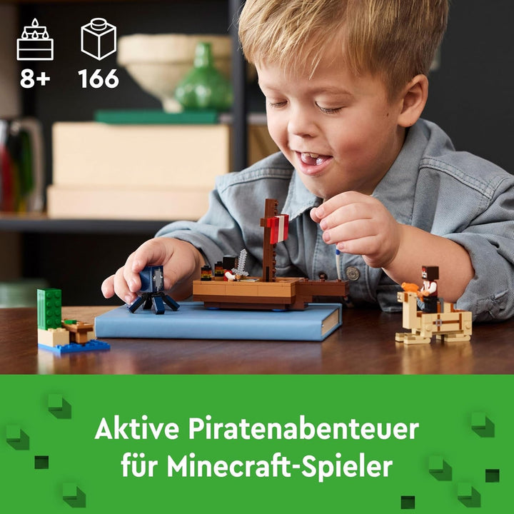 LEGO Minecraft The Pirate Ship Voyage, navă de jucărie cu figuri de pirați, calmar și cămilă, jucărie de construcție pentru jocuri de rol, cadou pentru băieți și fete de la 8 ani 21259