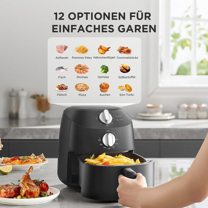 Midea Heißluftfritteuse 2L,1150W Airfryer, Frittieren Ohne Öl, Heißluft Fritteusen, Automatische Abschaltfunktion, Ölfrei, Leicht Zu Reinigen, Bpa-Frei, Schwarz