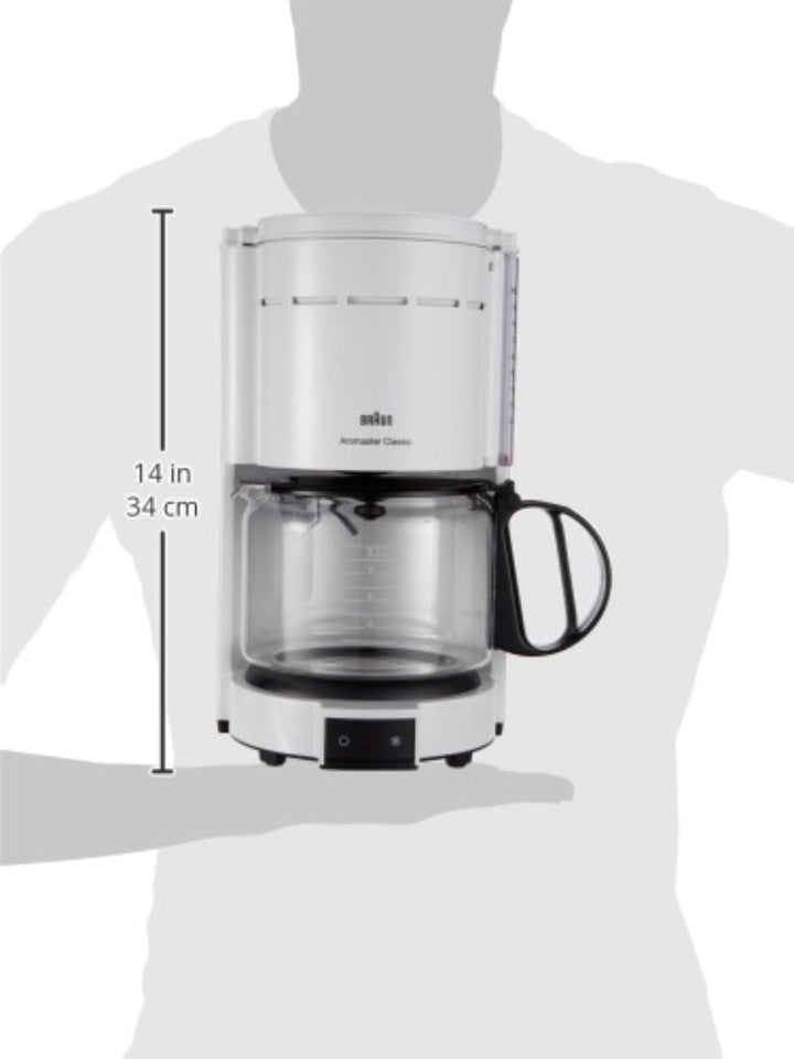 Cafetiera Braun KF 47 WH - Cafetieră cu filtru cu cană din sticlă pentru cafea clasică cu filtru, cafea aromată datorită sistemului Optibrew, oprire prin picurare, oprire automată, alb