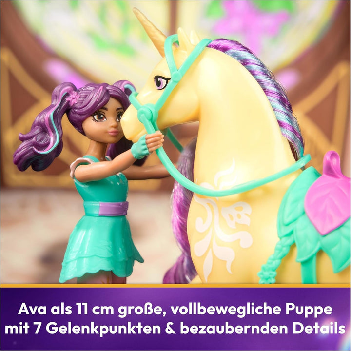Unicorn Academy AVA și Unicorn Leaf Set - Figurine originale de aproximativ 12 cm înălțime din popularul serial Netflix Cu două accesorii și perii de păr Pentru jocuri de rol imaginative, pentru copii cu vârsta de 4 ani și peste