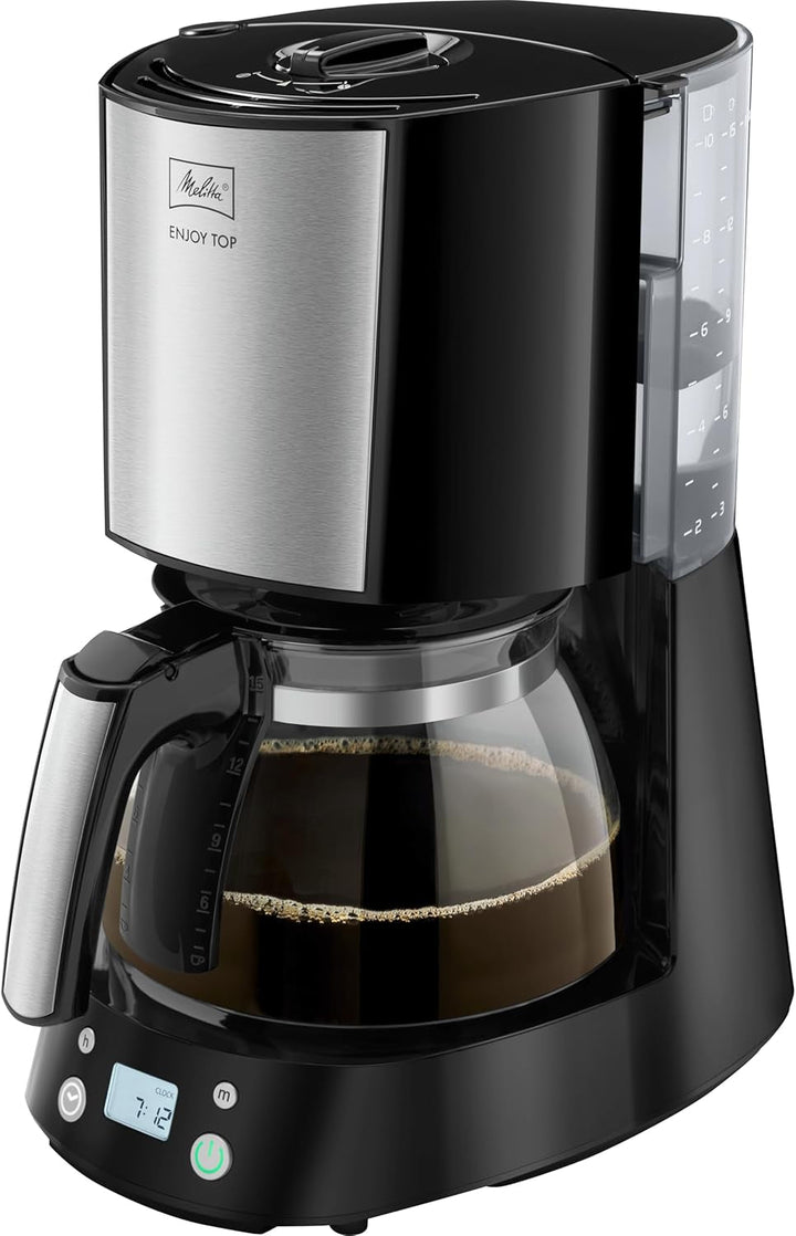 Melitta Enjoy Top Therm - Cafetieră cu cană termo din oțel inoxidabil, filtru de cafea cu opritor de picurare, pentru până la 10 cești de cafea, oțel inoxidabil / negru