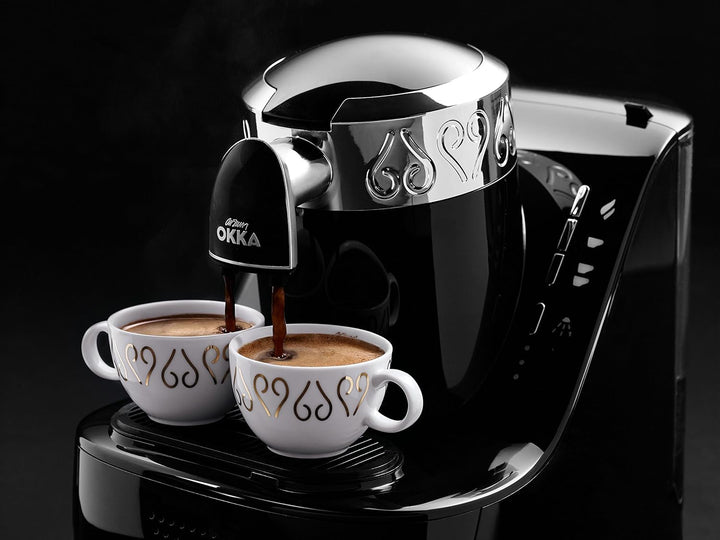 Arzum Okka Turkish Coffee Maker, compact, senzor de protecție la revărsare, ușor de curățat, performanță eficientă din punct de vedere energetic, perfect pentru iubitorii de cafea tradițională, 2 aparate de cafea, negru-argintiu