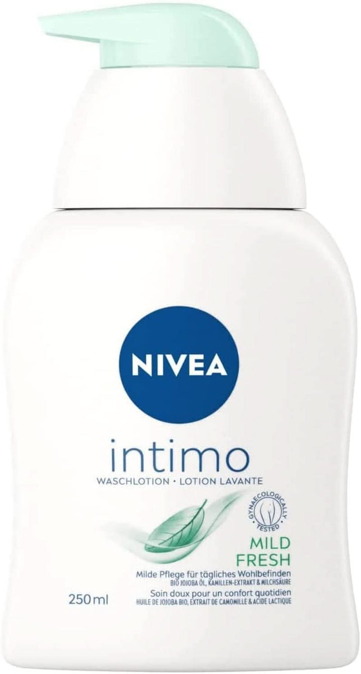 NIVEA, Loțiune de spălare intimă cu acid lactic, extract de mușețel și ulei organic de jojoba, 250 ml