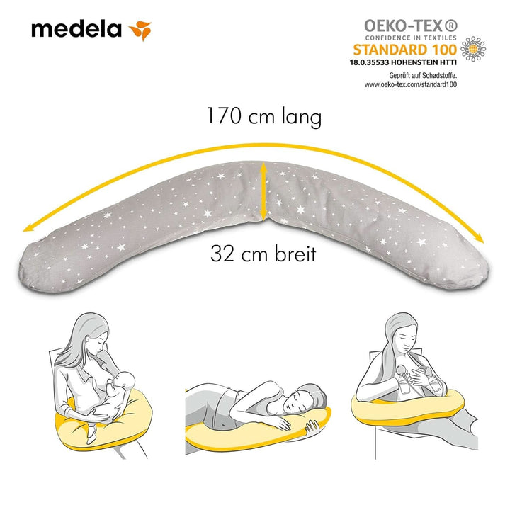 Medela Schwangerschafts- Und Stillkissen – Mit Eps-Mikroperlenfüllung – Für Komfort Von Der Schwangerschaft Bis Zur Geburt Und Darüber Hinaus – in Grau Mit Sternen