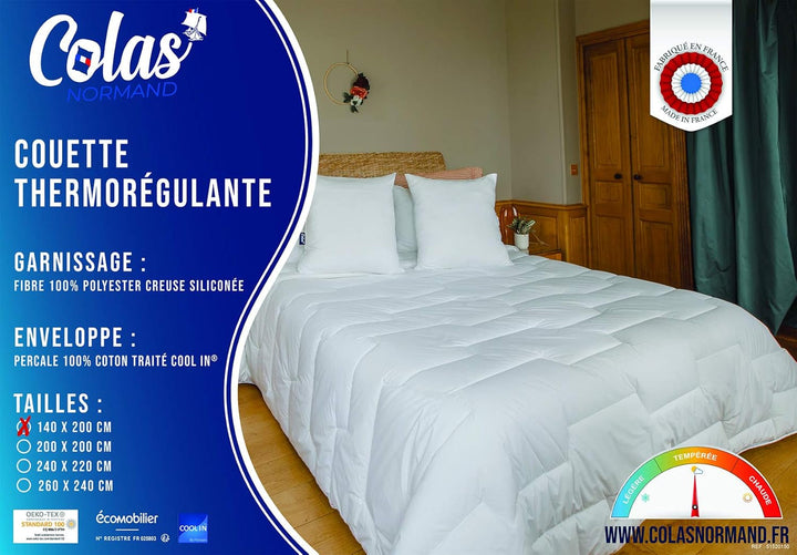 COLAS NORMAND Plapumă termoregulatoare, Cool In, Temperat, 140 X 200 Cm, Transpirație, Ventilație optimă, 100% percale, Fresh Feel, Franceză, 53130255, Alb