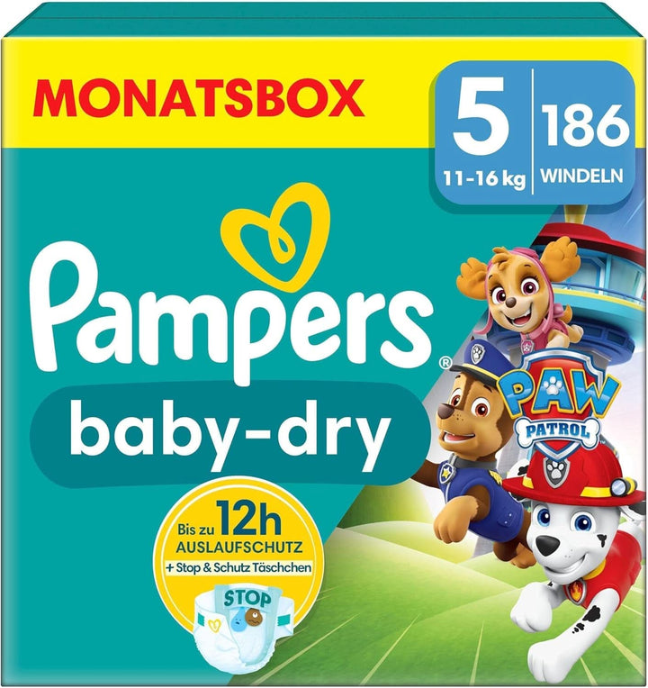 Pampers Paw Patrol (Baby-Dry), scutece mărimea 6 (13Kg-18Kg), ediție limitată, 164 de scutece, protecție completă împotriva scurgerilor până la 12H