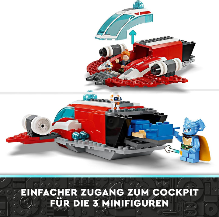 LEGO Star Wars: Aventurile tinerilor Jedi Crimson Firehawk, Set de pornire pentru copii cu navă spațială construibilă, bicicletă Speeder și 3 figuri, cadou pentru băieți și fete de la 4 ani 75384