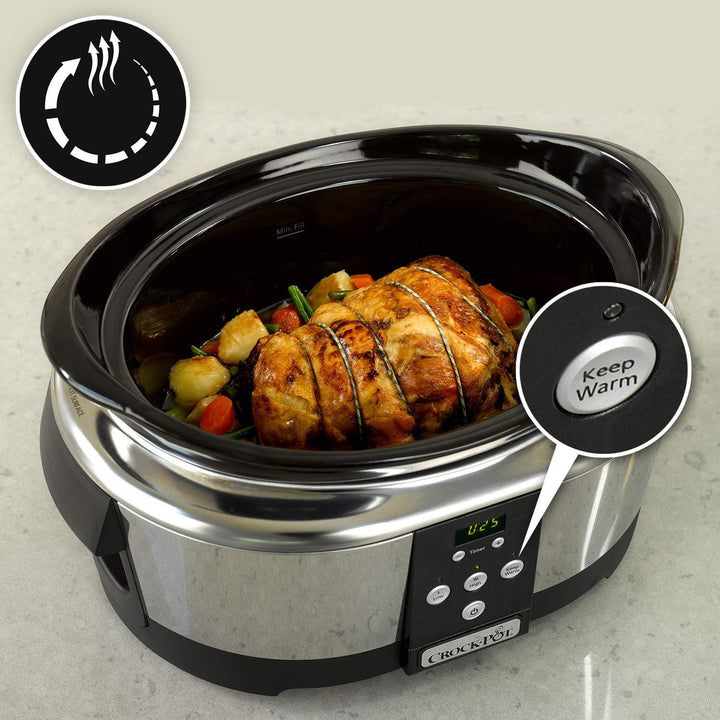 Crockpot, Elektronischer Schongarer | 5,7 L (5–6 Personen) | Programmierbar Mit Digitalem 20-Stunden-Timer | Edelstahl [SCCPBPP605], Silber