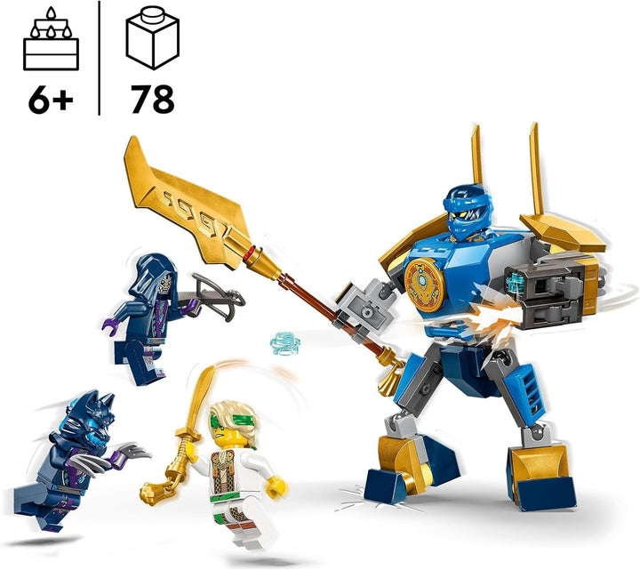 LEGO NINJAGO Jay Battle Mech, jucărie ninja pentru copii cu figurine, inclusiv minifigurina Jay cu mini katana, figurine de acțiune și mecs, cadou mic pentru băieți și fete creative de la 6 ani 71805
