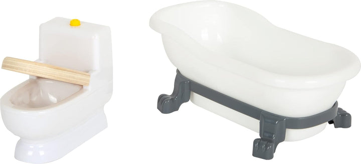 Casă de păpuși Small Foot Vilă de oraș din lemn, cu 3 etaje, față deschisă și 12 mobilier, pentru copii de la 3 ani, 11802, alb gri