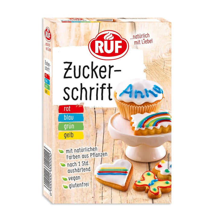 RUF, glazura pentru scris pe prajituri, biscuiti, torturi, fara gluten, vegan, 4 x 25 grame