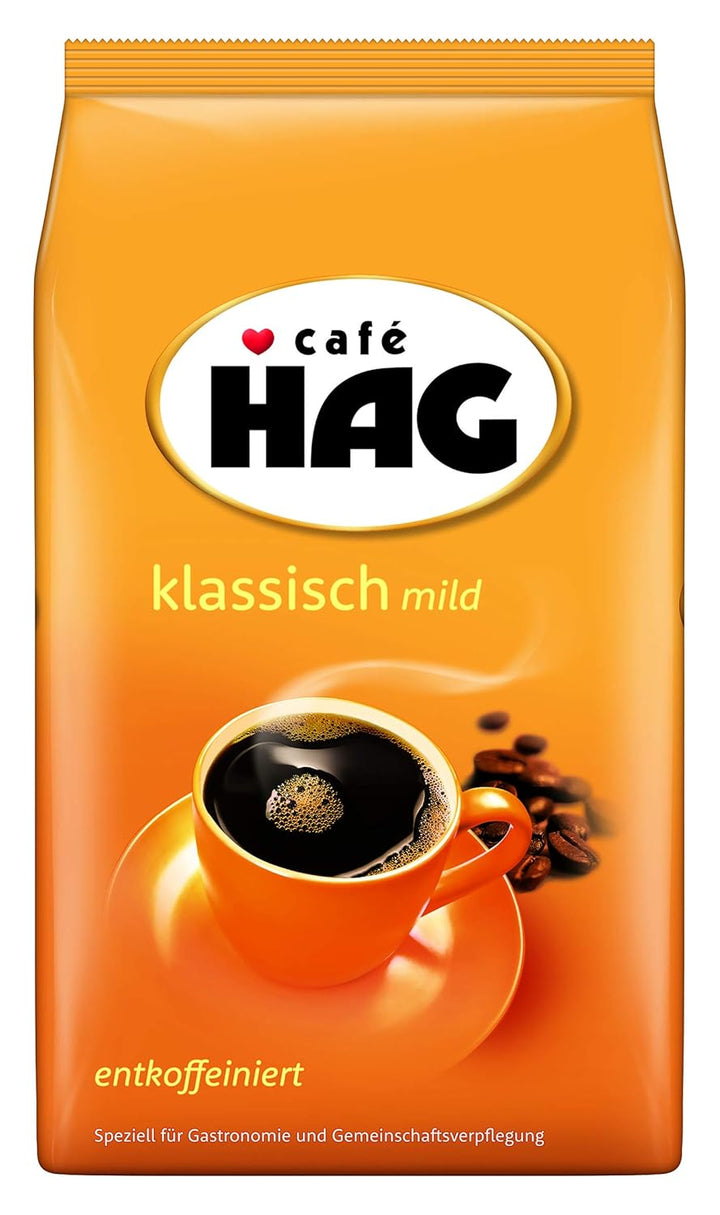 Café HAG Klassisch Mild Café Crema, 500G Ganze Kaffeebohnen Entkoffeiniert, Intensität 4/5, Für Den Professionellen Gebrauch