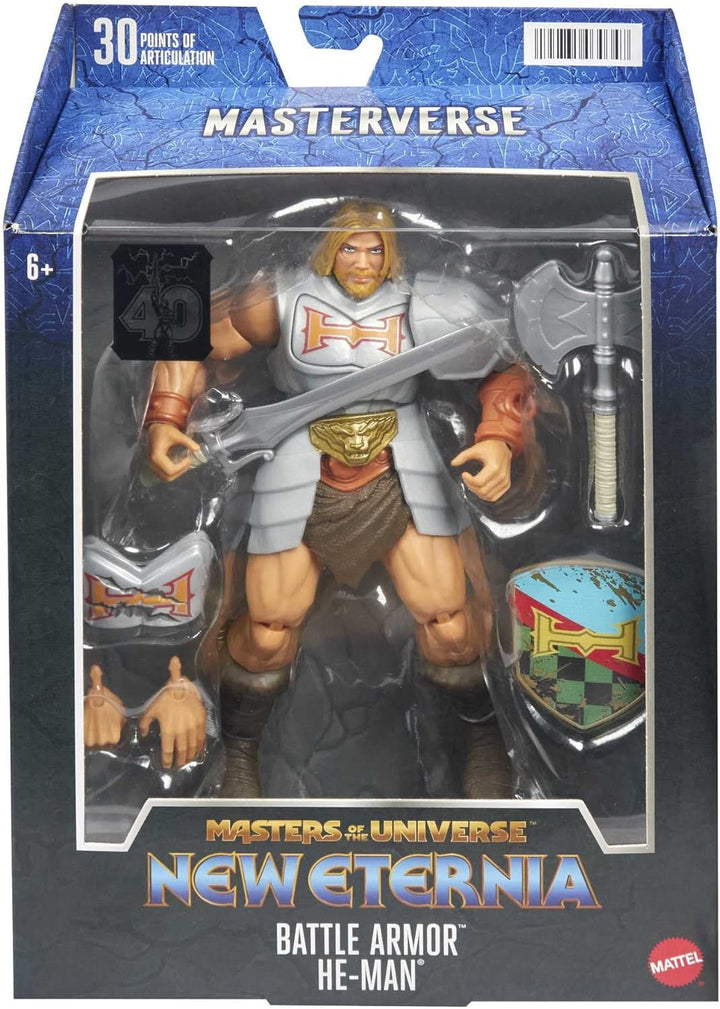 Masters of the Universe HDR45 - Colecția Masterverse, Battle Amour He-Man, aprox. 18 cm înălțime Figurine de acțiune MOTU pentru joacă și colecționare, cadou pentru copii cu vârsta de peste 6 ani
