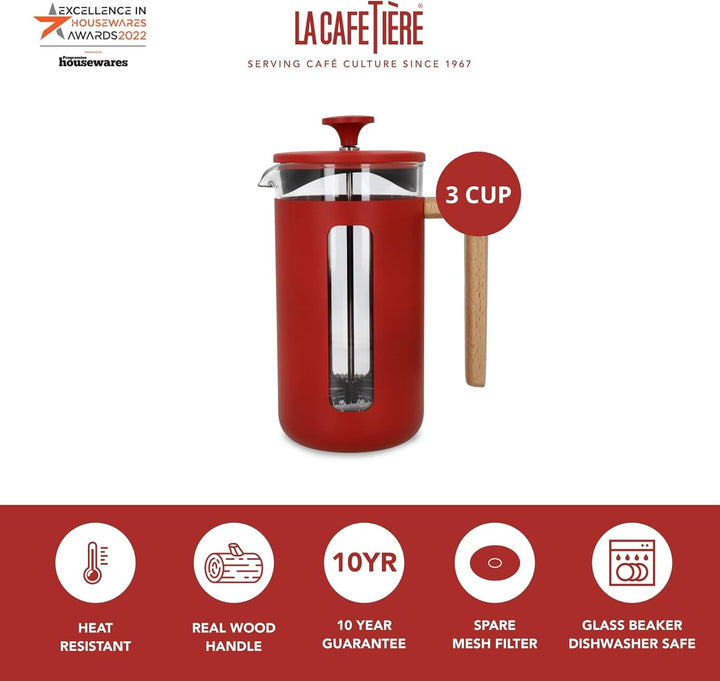 La Cafetière Pisa filtru de cafea din oțel inoxidabil, pentru 3 cești, roșu, în cutie cadou
