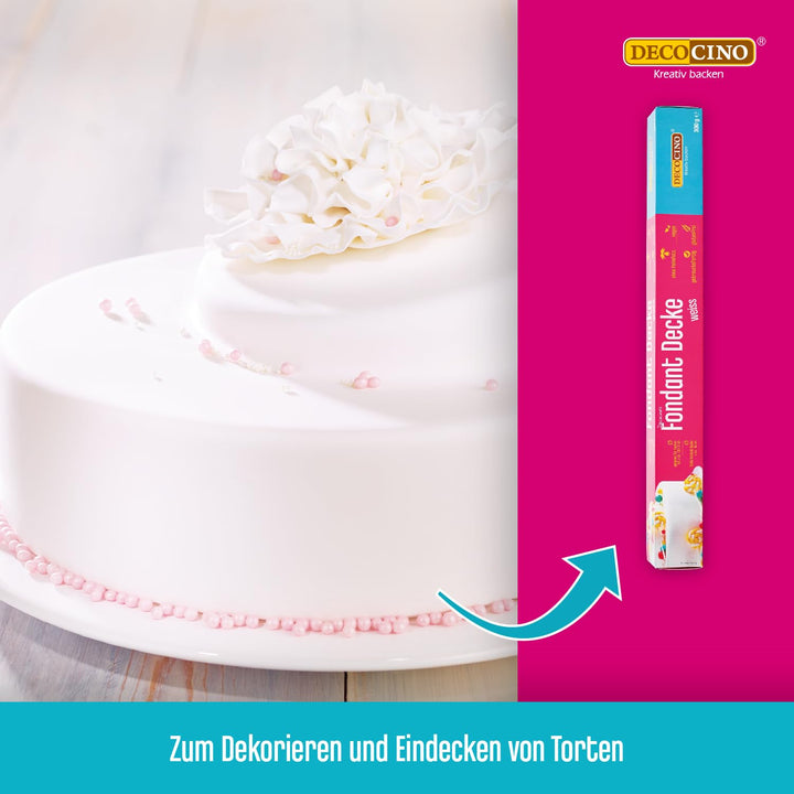 DECOCINO Rollfondant Decke Weiß – 300G – Gebrauchsfertige Fondant-Decke, Zum Eindecken & Verzieren Von Torten Und Kuchen – Glutenfrei & Vegan