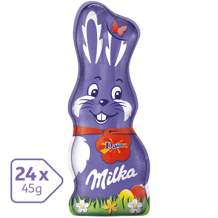 Milka Schmunzelhase Daim 24 X 45G I Osterschokolade Großpackung I Mit Mandel-Karamell-Stückchen I Osterhasen Schokolade Aus 100% Alpenmilch