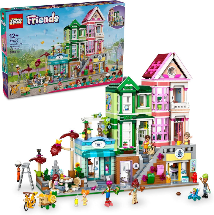 LEGO Friends Heartlake City Living and Shopping Street, set de construcție pentru jocuri de rol cu 9 personaje (inclusiv 7 minifigurine) și 3 pisici, cadou pentru fete și adolescenți, casă de jucării 42670