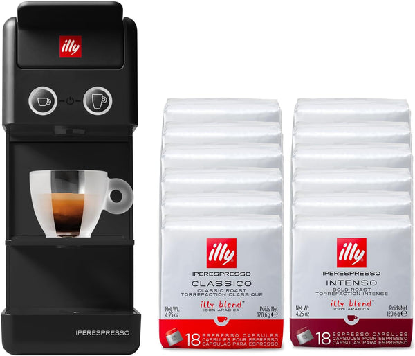 Aparat de cafea Illy Y3.3 Hyperespresso negru Cu 216 capsule Hyperespresso (108 capsule Hyperespesso Classic și 108 capsule Hyperespesso INTENSO)