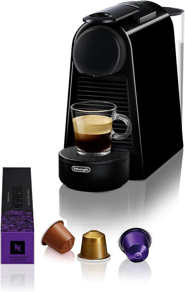 Nespresso De'Longhi Essenza Mini EN 85.B Mașină de cafea cu capsule Set de bun venit cu capsule cu arome diferite 19 Bar presiune pompă, economie de spațiu, 1370W, 0.6Ml, 32.5 X 11 X 20.5 Cm, negru