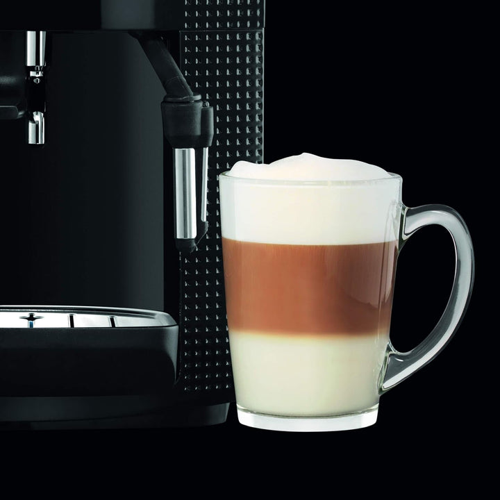 Krups Essential Mașină de cafea Măcinător de boabe Mașină de cafea espresso Afișaj Lcd Curățare automată Capuccino negru Duză de abur YY8135FD