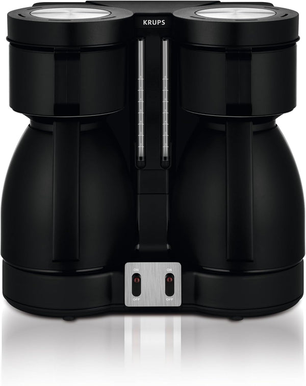 Cafetiera cu filtru Krups Duothek Thermo KT8501 | Două carafe cu vid separate | Performanță de izolare foarte bună | 2 X 850 W | 2 X 8 cești | Negru