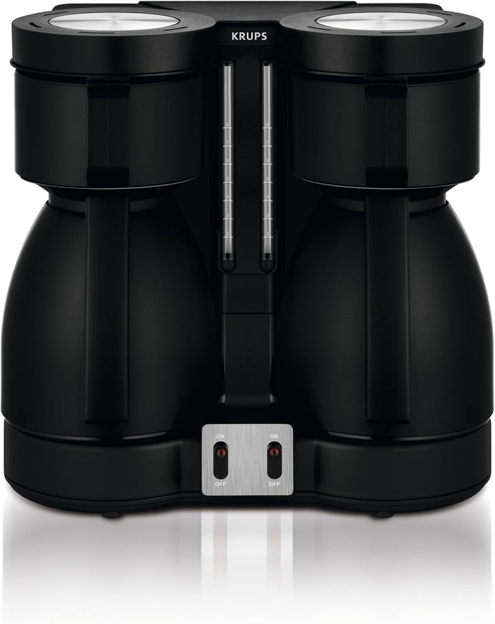 Cafetiera cu filtru Krups Duothek Thermo KT8501 | Două carafe cu vid separate | Performanță de izolare foarte bună | 2 X 850 W | 2 X 8 cești | Negru
