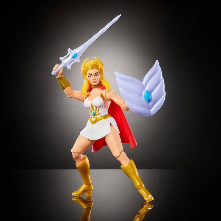 Masters of the Universe Origins figurină de acțiune She-Ra din colecția de desene animate, aproximativ 14 cm înălțime, eroină din televiziunea anilor 1980, prințesa puterii, design detaliat și accesorii, JBM76