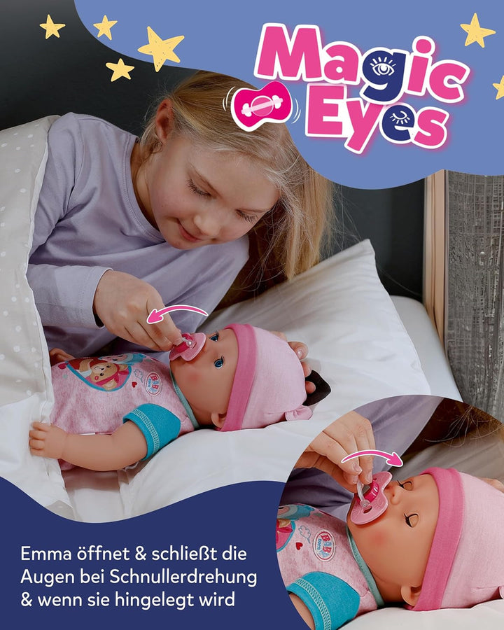 BABY Born Emma - Păpușă de 43 cm înălțime - 10 funcții Inclusiv accesorii și rochiță - Funcționează complet fără baterii - Potrivit pentru copii cu vârsta de 3 ani și peste