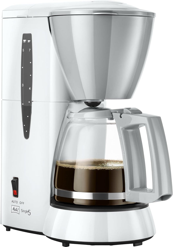 Melitta Single5 - Cafetieră cu filtru mic - Cu ulcior de sticlă - Stop picurare - 5 cești - Alb (M720WH)