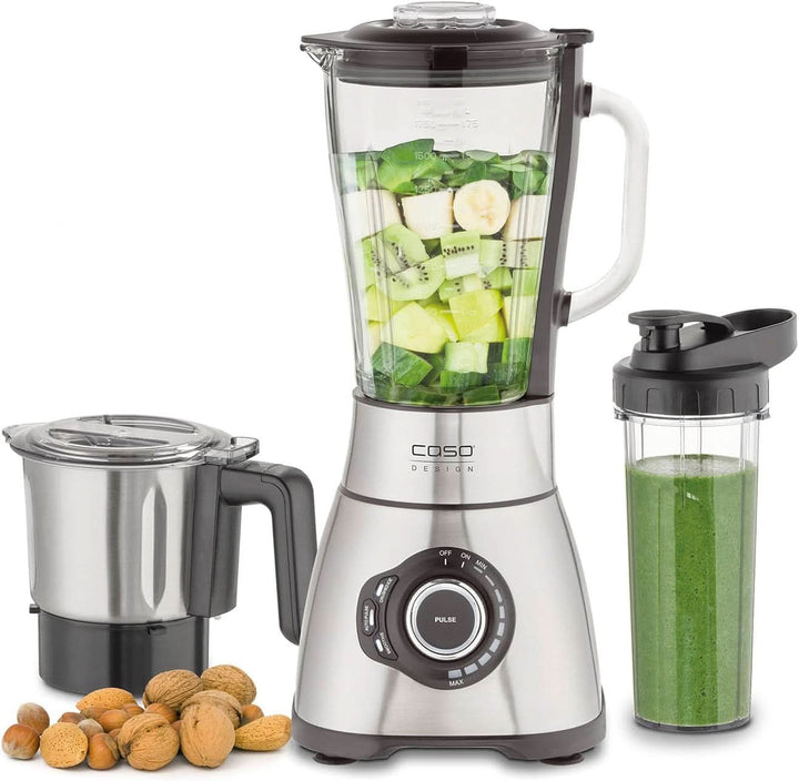 CASO B 1800 Powerblender-Set - Standmixer, 28.000 U/Min, Glasbehälter 1,75 L, Inkl. Trinkflasche Und Zerkleiner, Mixer Testsieger Mit Sehr Gut, Edelstahl