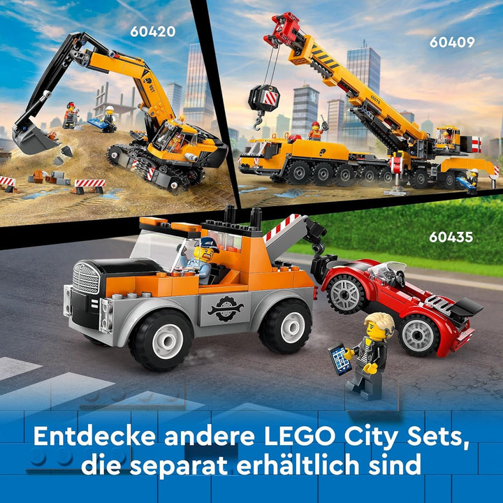 Macara mobilă de construcții LEGO City, jucărie de construcții pentru băieți și fete, cadou pentru copii creativi, braț lung extensibil, 4 minifigurine de muncitori în construcții pentru jocuri de rol 60409