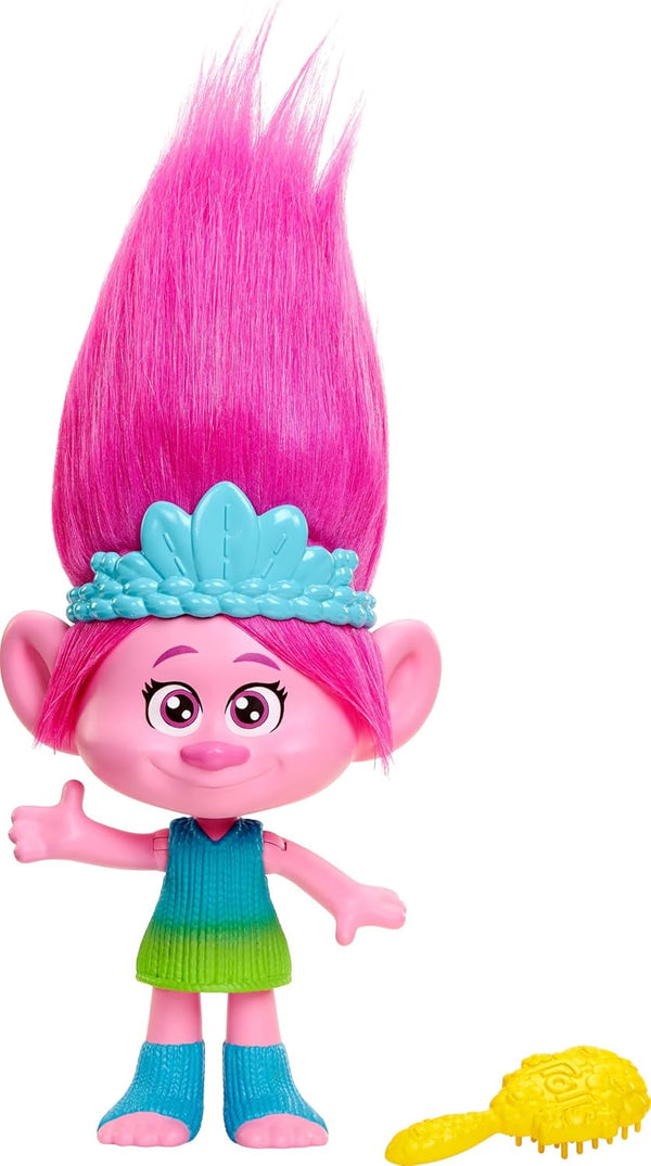 Mattel DREAMWORKS TROLLS Rainbow Hairtunes Poppy Doll - lumină și sunet, păr luminos, muzică și scaune, coroană detașabilă, pentru copii cu vârsta peste 3 ani, HNF20