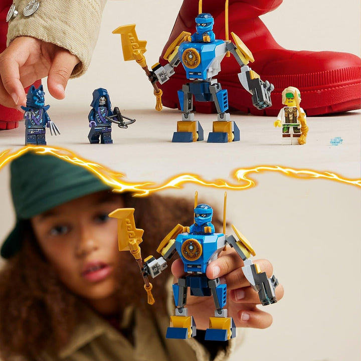 LEGO NINJAGO Jay Battle Mech, jucărie ninja pentru copii cu figurine, inclusiv minifigurina Jay cu mini katana, figurine de acțiune și mecs, cadou mic pentru băieți și fete creative de la 6 ani 71805