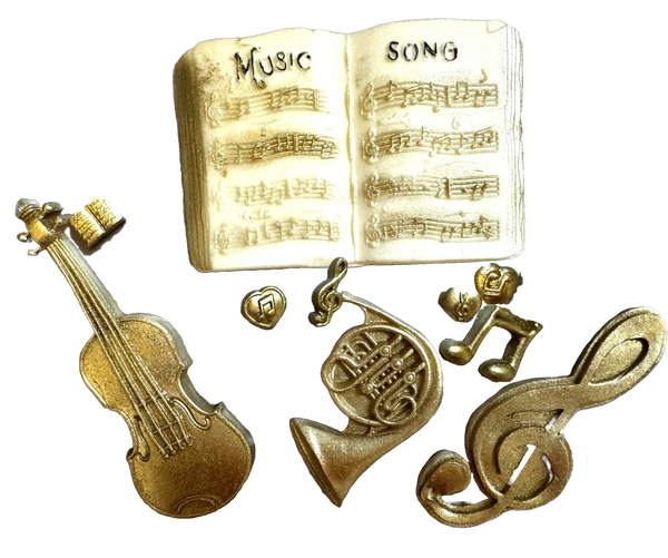 Set 10 edible decorations from sugar paste, musical instruments