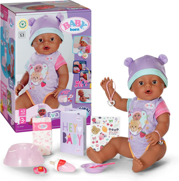 BABY Born Eva 43Cm, păpușă cu 10 funcții și accesorii, pentru copii de la 3 ani, funcționează fără baterie, păpușă mare 43Cm, 836408 Zapf Creation